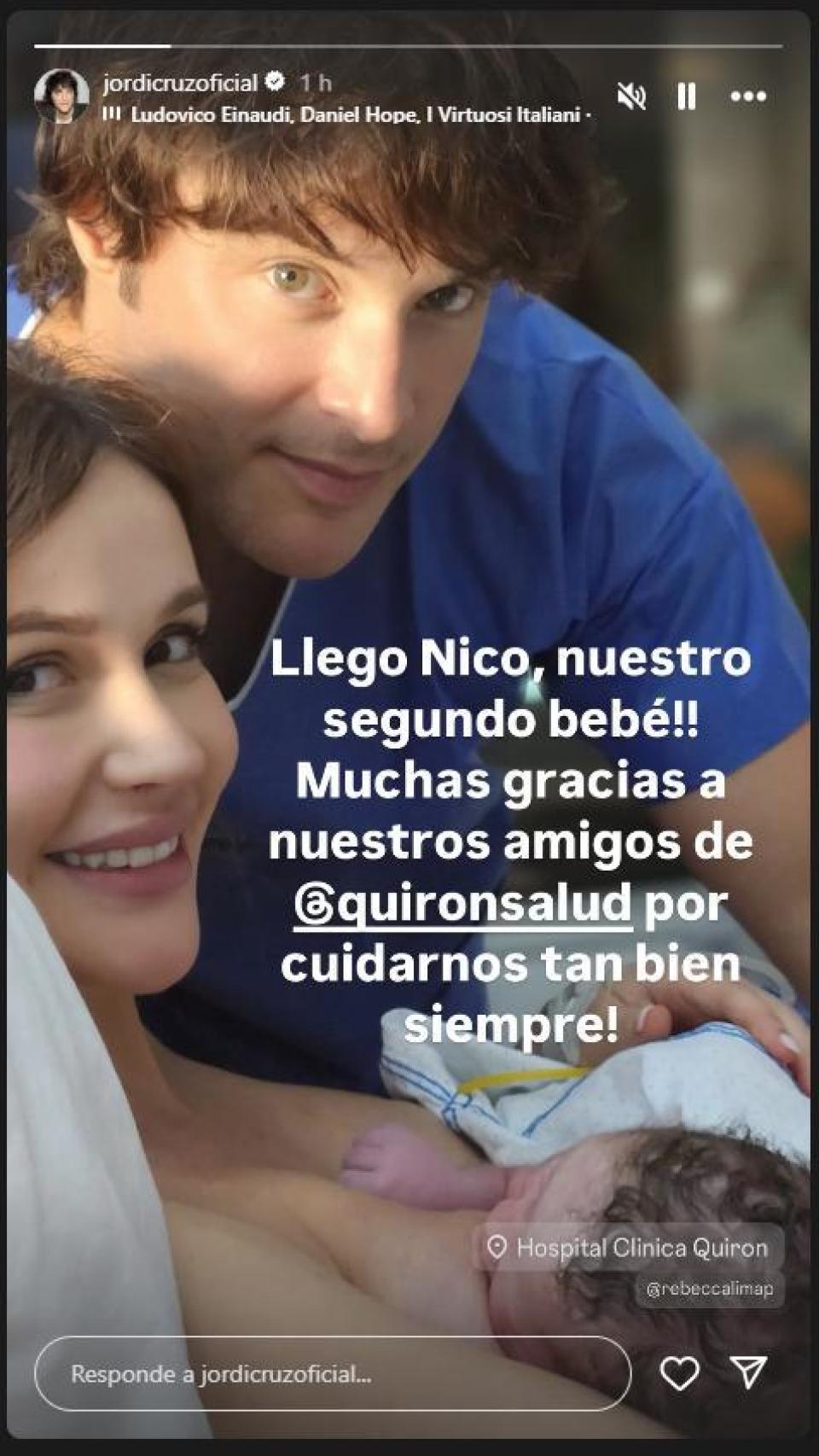 Jordi Cruz ha anunciado el nacimiento de su segundo hijo en las redes sociales.