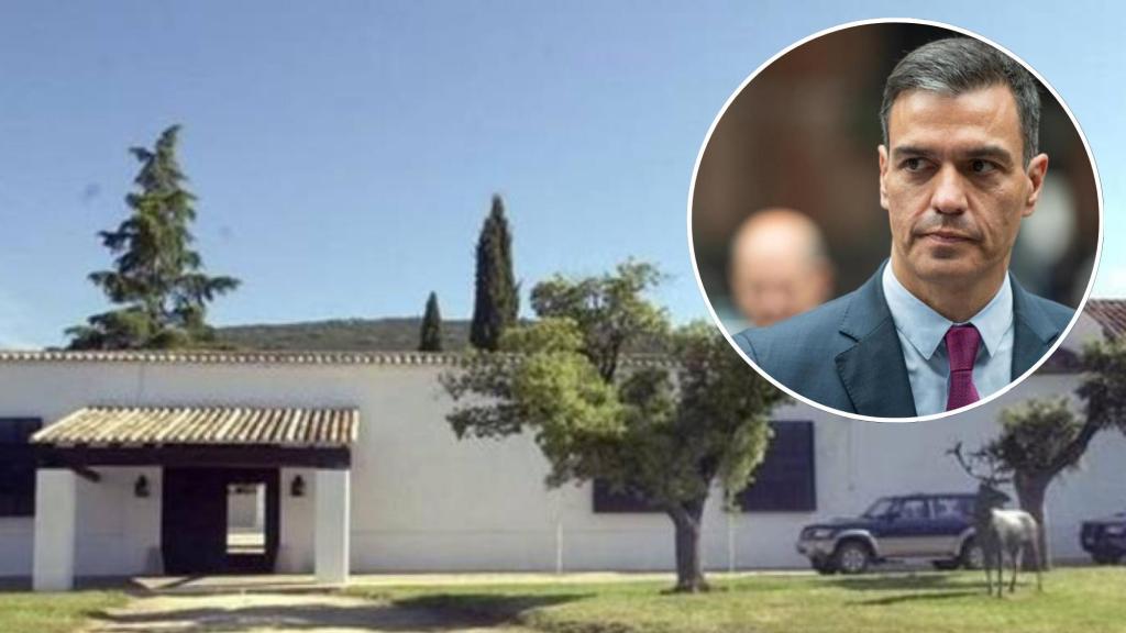 Fotomontaje de la entrada de Quintos de Mora con una imagen de Pedro Sánchez.