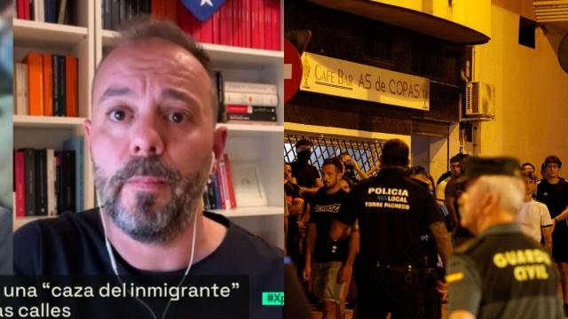 El periodista Antonio Maestre y una imagen de Torre Pacheco.