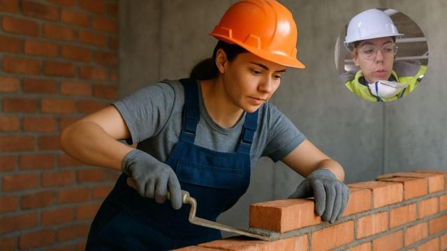 Imagen de una albañila y Nerea.