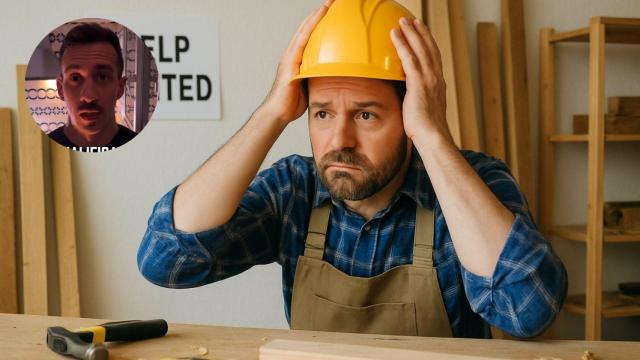 Imagen de un carpintero y Marc Esquerrer.