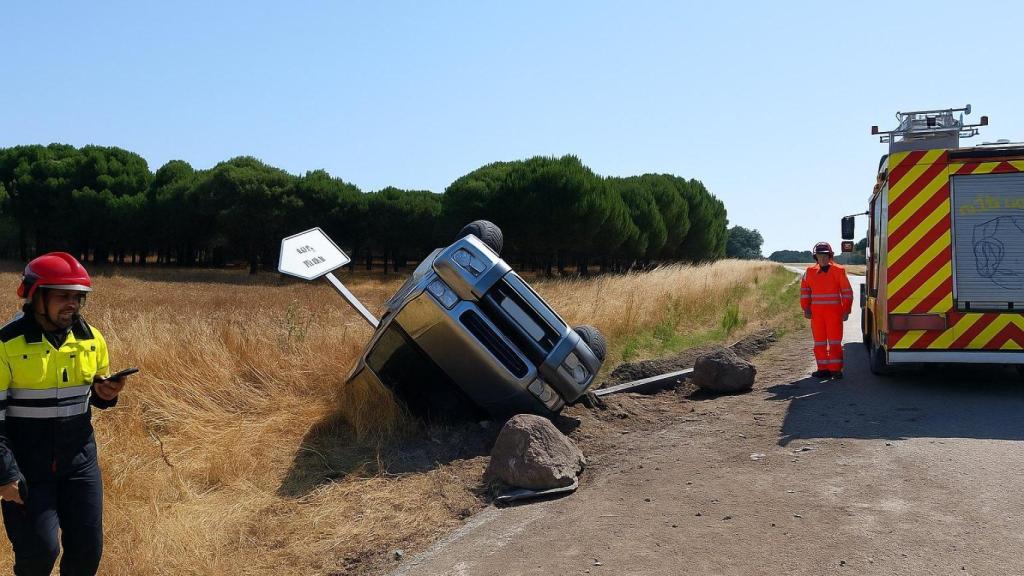 El vehículo tras salirse de la vía y volcar