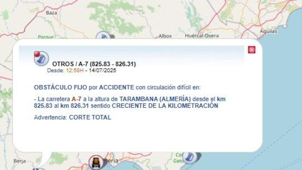 Mensaje del 112 alertando del corte de tráfico.