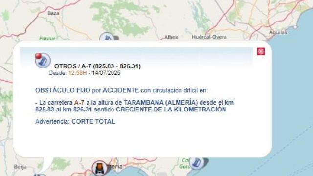 Mensaje del 112 alertando del corte de tráfico.