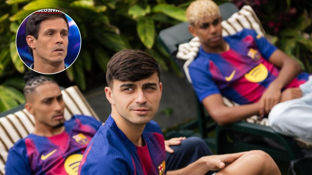 Imagen de la nueva equipación del FC Barcelona y Edu Aguirre.