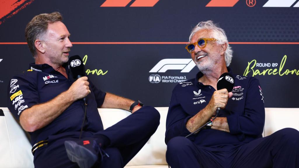 Christian Horner y Flavio Briatore, en una rueda de prensa de la F1