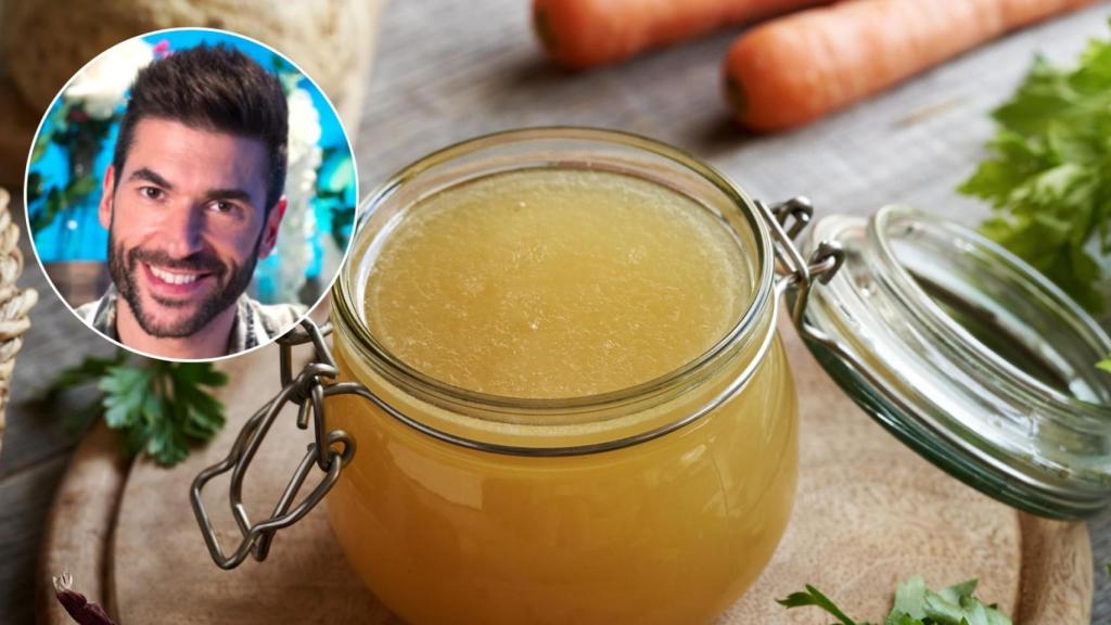 El chef Iván Mariñas y un caldo casero para guisos en un montaje de Quincemil