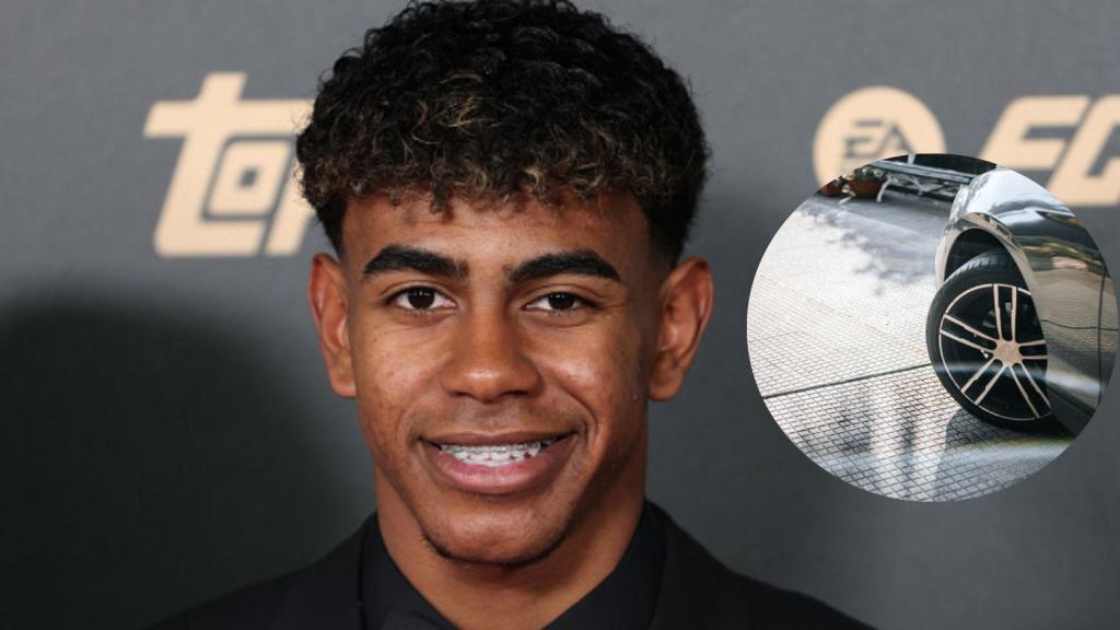 Composición de Lamine Yamal y la rueda de un coche.