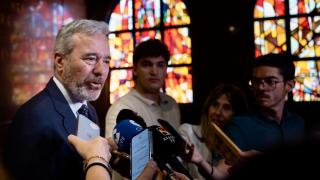 Azcón, este martes, durante la valoración del discurso.