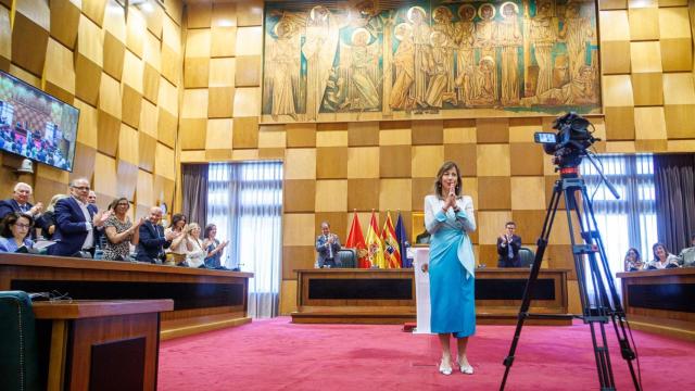 Chueca, este martes, al acabar su discurso.