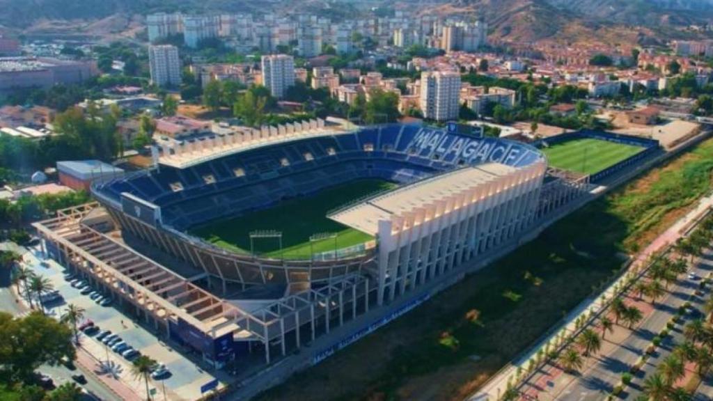 Vista aérea del estadio de La Rosaleda de Málaga.