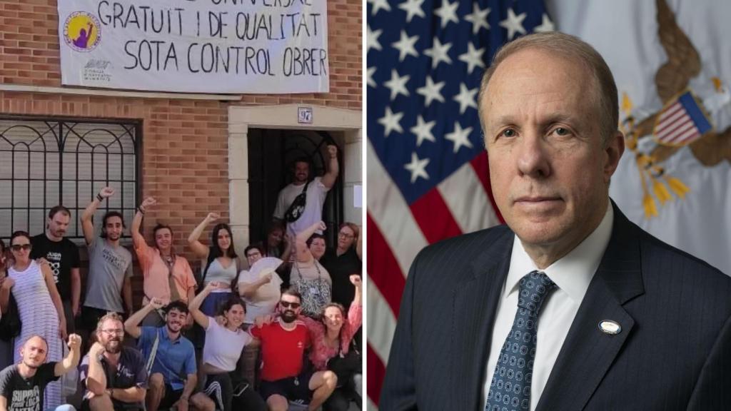 Protestas del Sindicat de Barri de Carolines y Stephen Feinberg, subsecretario de Defensa de Estados Unidos, en su retrato oficial.