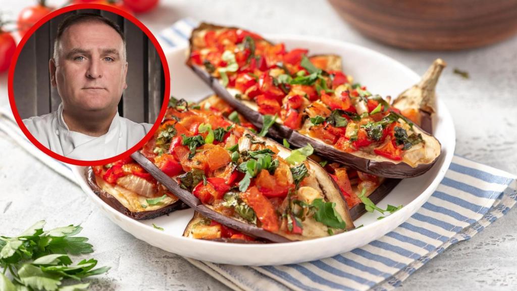 El chef José Andrés y unas berenjenas rellenas