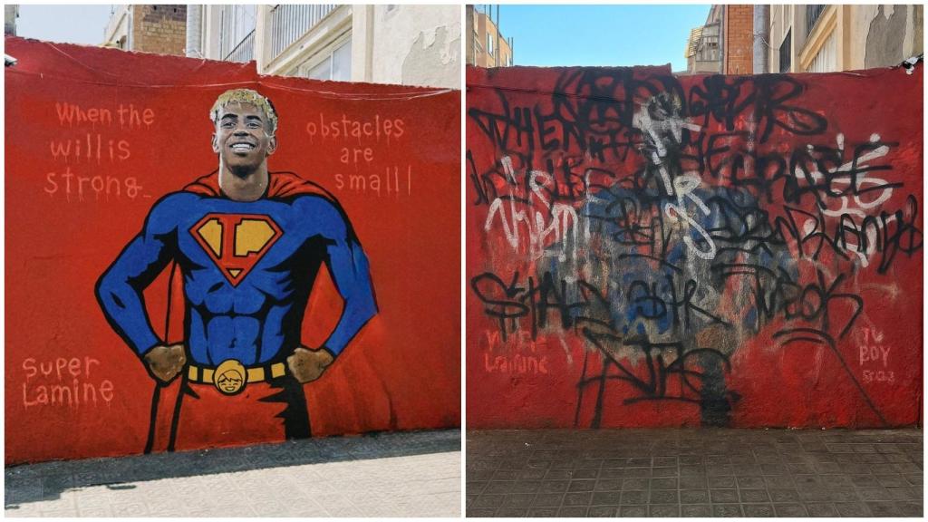 Vandalizan el mural de Lamine Yamal vestido de Superman