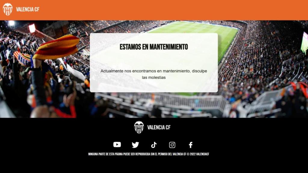 Ilustración de la página web del Valencia durante esta mañana. EE