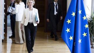 La presidenta de la Comisión, Ursula von der Leyen, durante la reunión de este miércoles en Bruselas