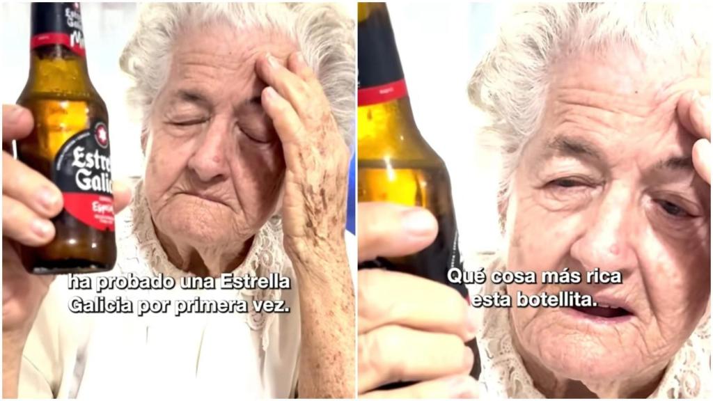 Perla, de 87 años, prueba una Estrella Galicia por primera vez