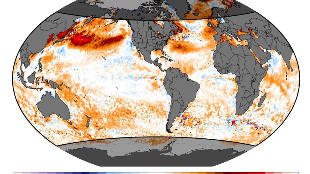 Anomalías de temperatura oceánicas registradas el pasado 15 de julio.