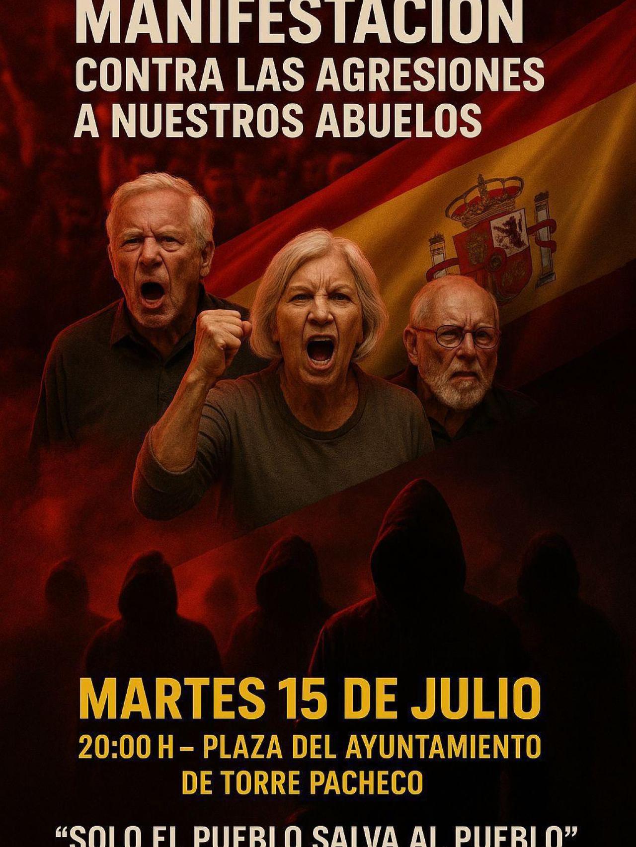 El cartel de la convocatoria de este miércoles en Torre Pacheco.