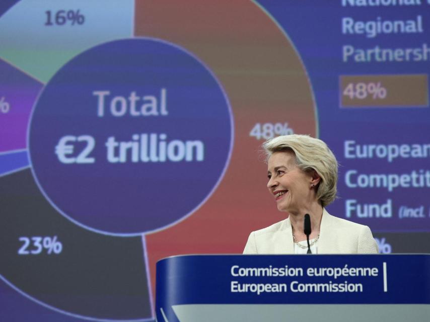 La presidenta de la Comisión, Ursula von der Leyen, tras la reunión de este miércoles en Bruselas.