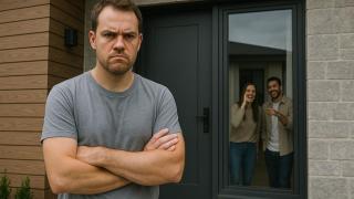 Hombre frente a su vivienda okupada.