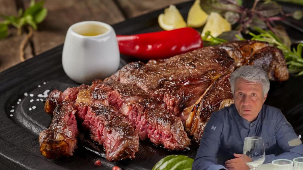 Fernando Canales y un chuletón en un montaje de Cocinillas