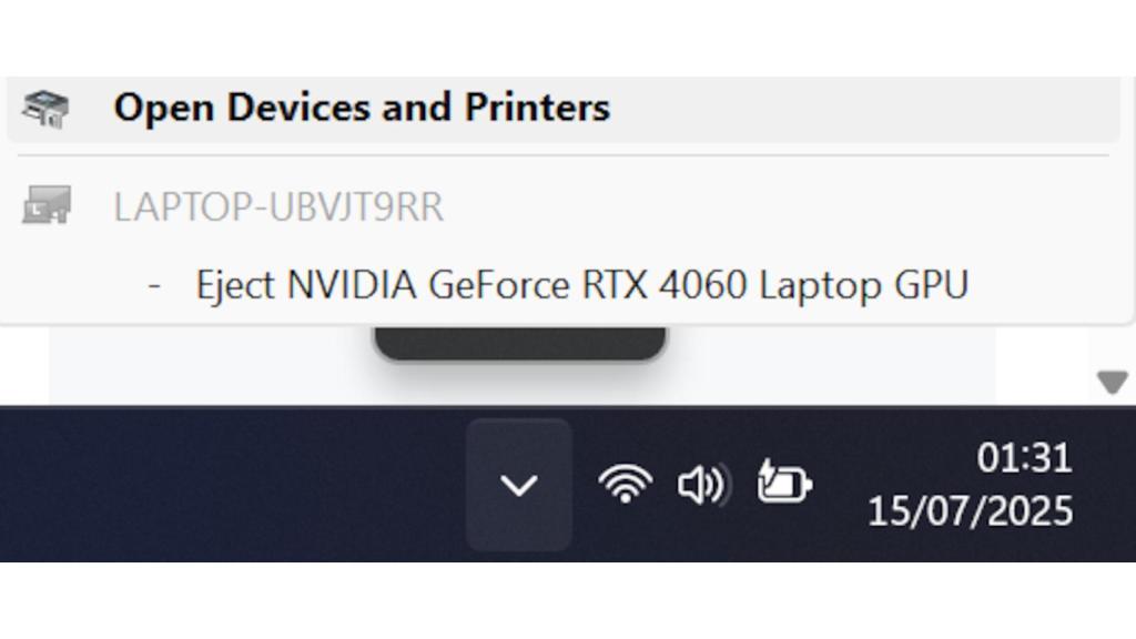 Opción en Windows 11 para expulsar una tarjeta gráfica