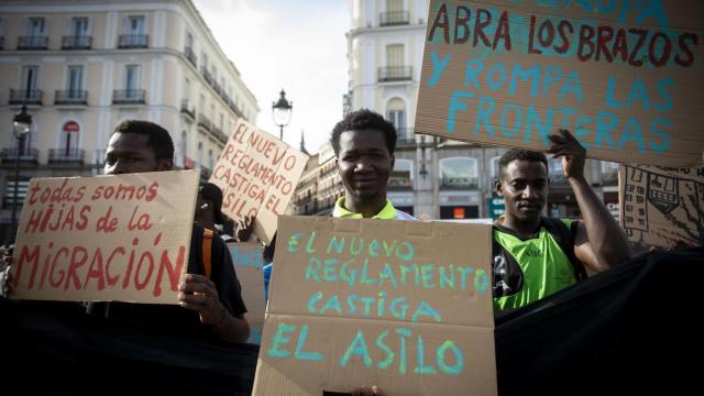 Concentración por el Día Mundial de las Personas Refugiadas en la Puerta del Sol, el pasado 20 de junio.
