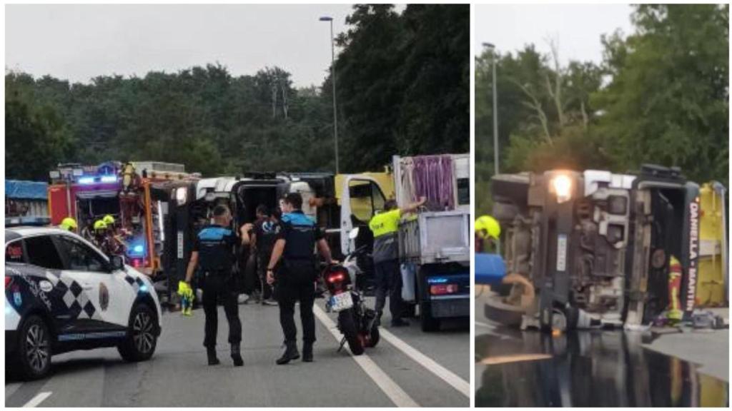 Un camión volcado en la Avenida Clara Campoamor, en Vigo