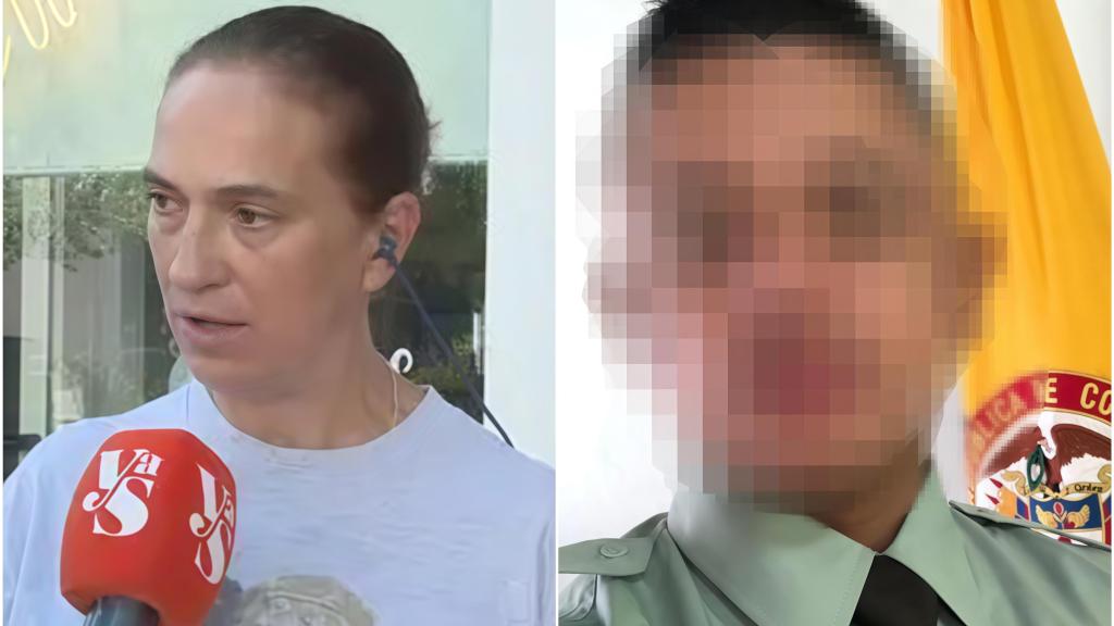 Raquel, junto a la imagen del presunto agresor.