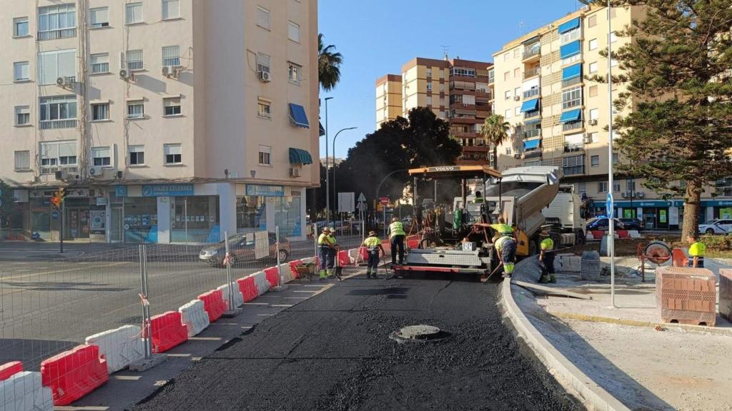 Obras de la glorieta de Las Chapas en Málaga.