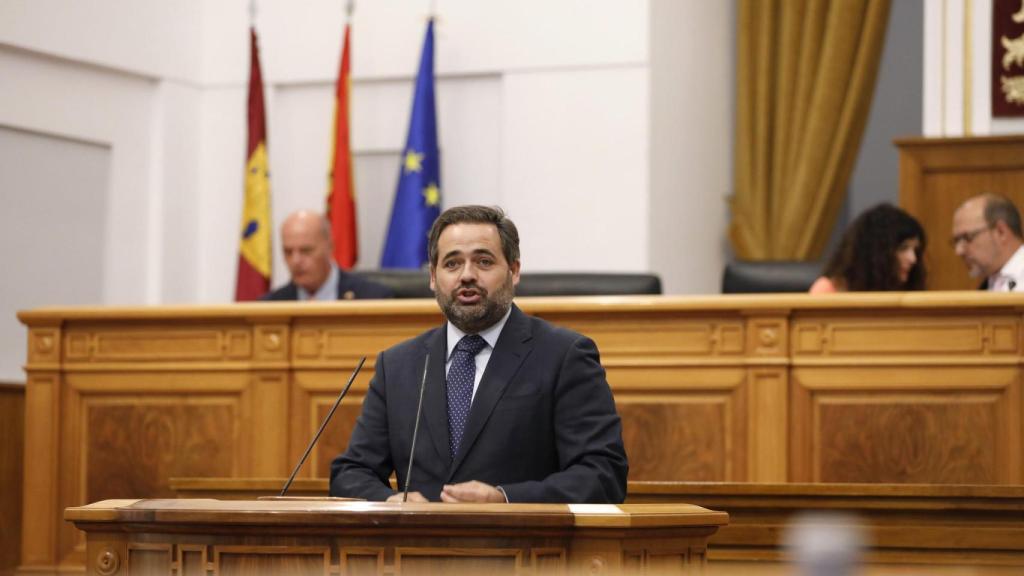 Paco Núñez, presidente del PP de Castilla-La Mancha, durante su intervención en el pleno de las Cortes del 17 de julio.