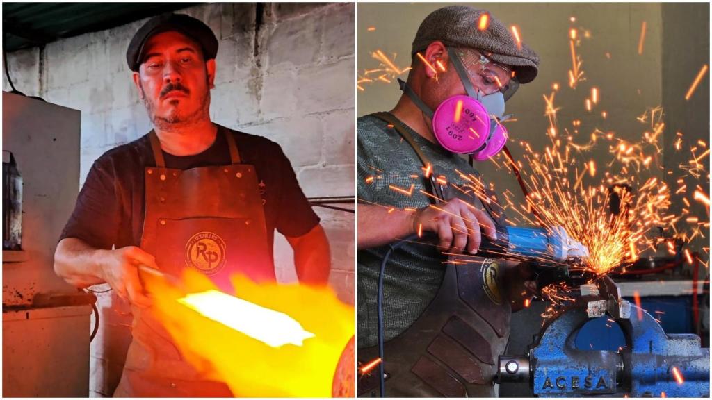 Ricardo, en su oficio de forjado de cuchillos
