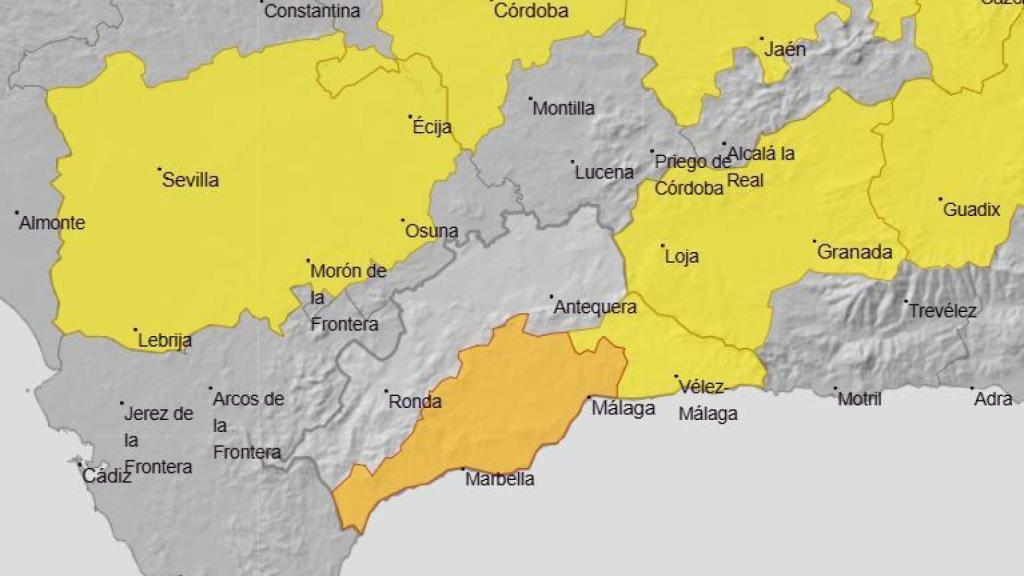 Mapa de calor este viernes en la provincia de Málaga.