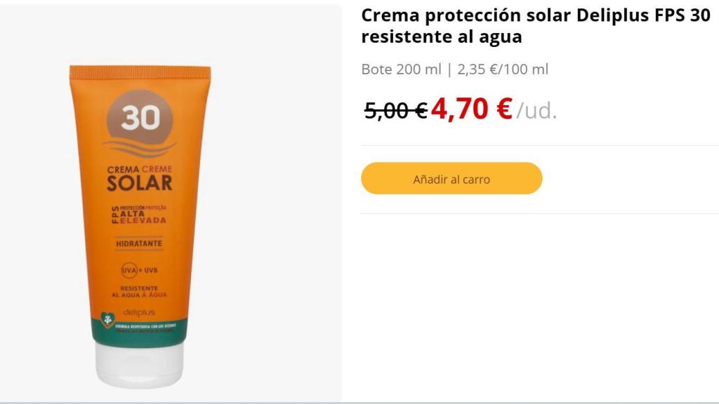 Crema protección solar Deliplus.