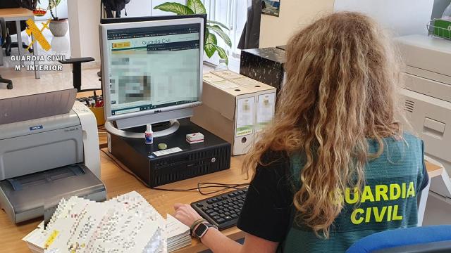 Una agente de la Guardia Civil frente a un ordenador