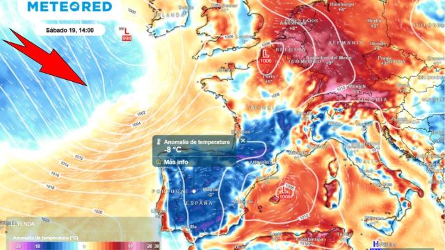 Las masas de aire frío que afectarán a España este fin de semana. Meteored.