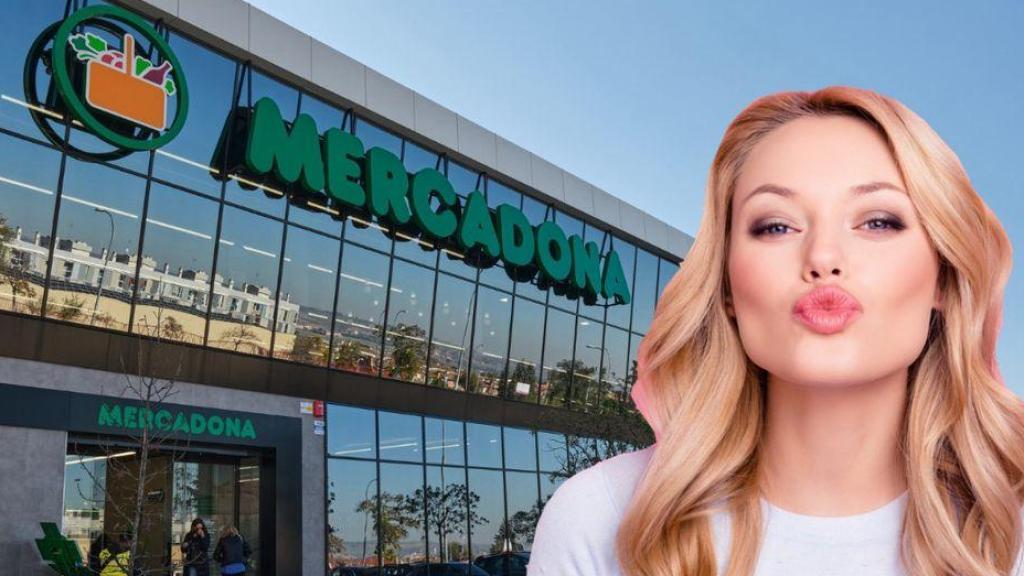Montaje de la fachada de Mercadona y una modelo.