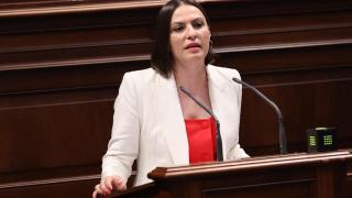 La consejera canaria Migdalia Machín, durante su defensa de la Ley de Ciencia en el parlamento autonómico.