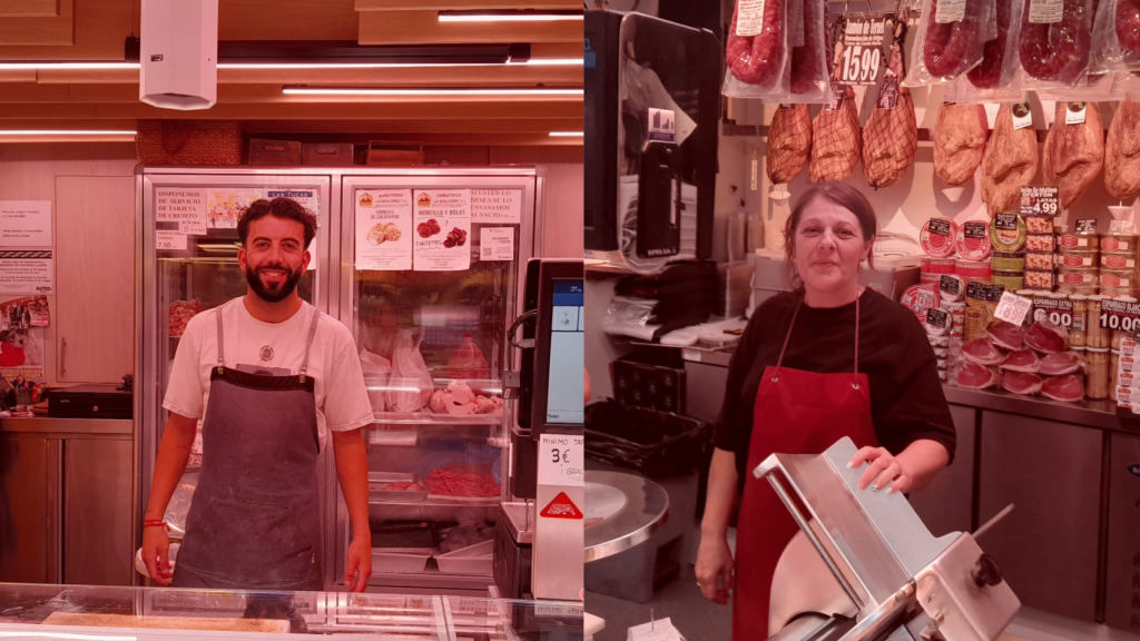 Eduardo y Maricarmen en sus respectivos puestos del Mercado Central.