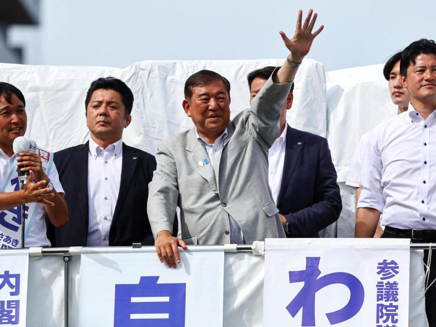 Shigeru Ishiba, primer ministro de Japón, ayer, en un acto de campaña.