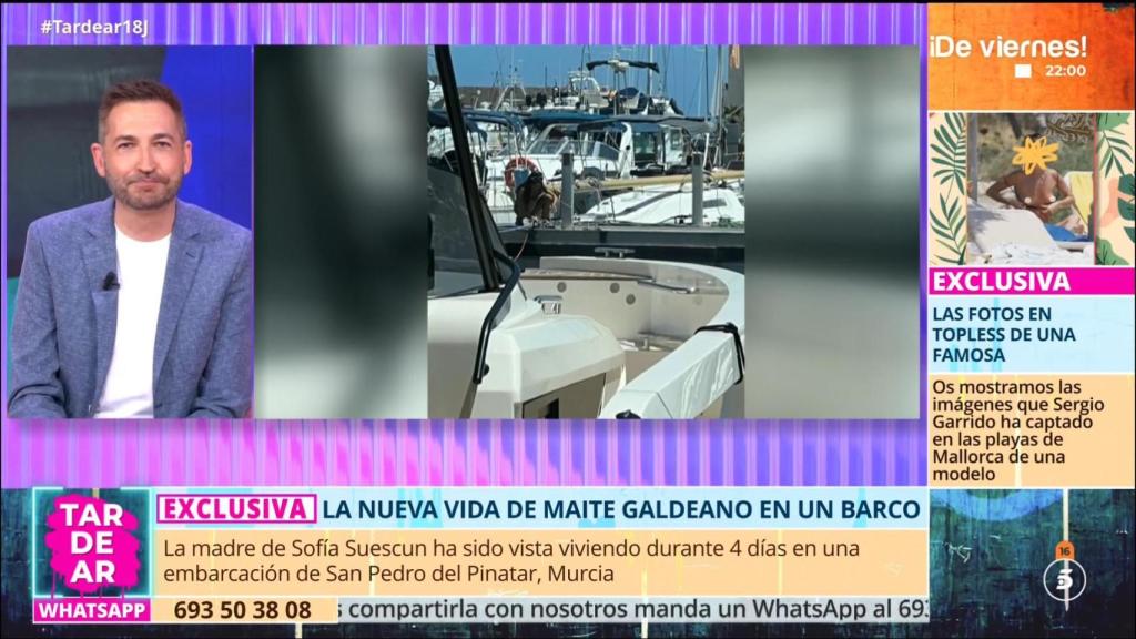 Frank Blanco en 'Tardear', junto a una foto de Mayte Galdeano.