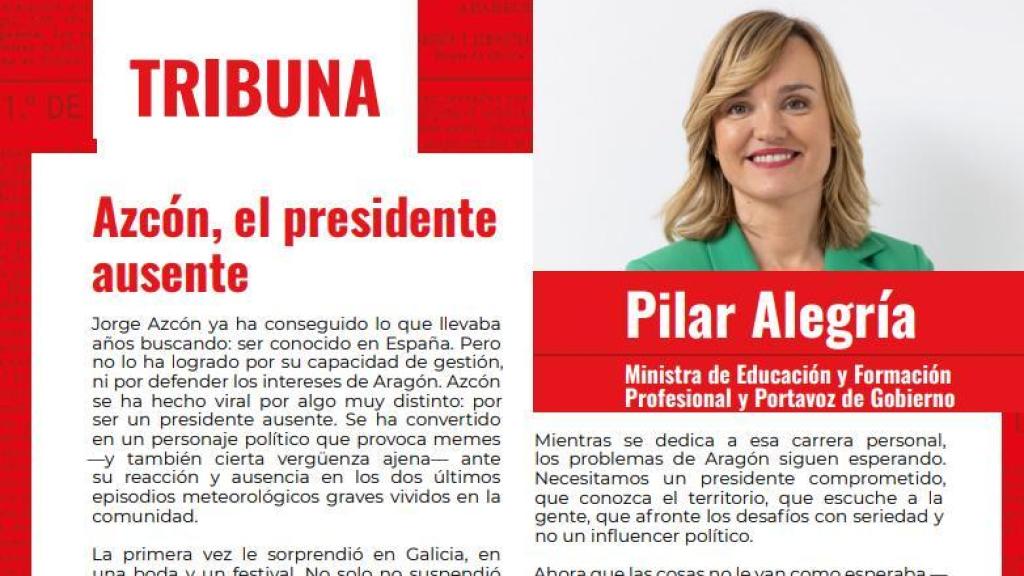 La tribuna de Pilar Alegría en 'El Socialista'.