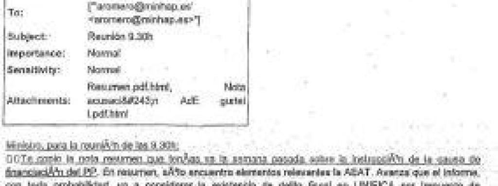 Correo relativo a la causa de financiación del PP.