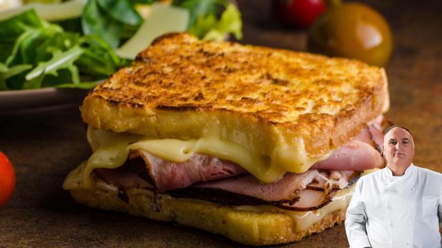 El chef José Andrés y un sándwich mixto en un montaje de El Español