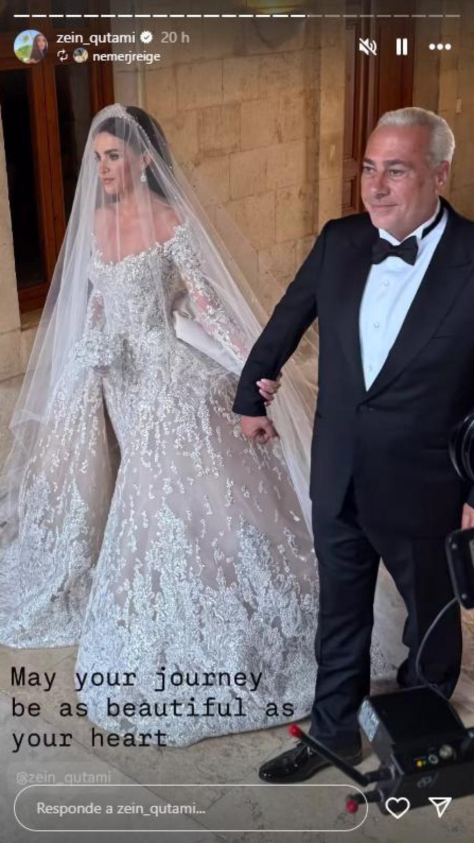 Zein Qutami, en su boda con Celio, hijo de Eliee Saab.