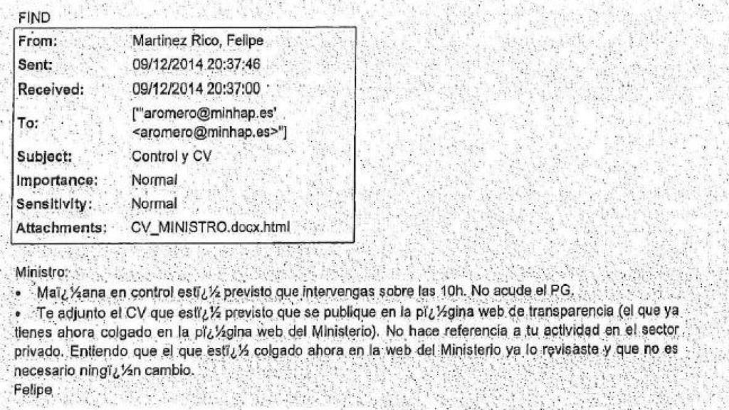 Correo de Felipe Martínez Rico a Cristóbal Montoro.