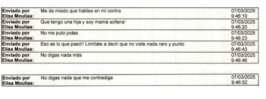 Mensajes de Mouliaá a la testigo Soraya G.