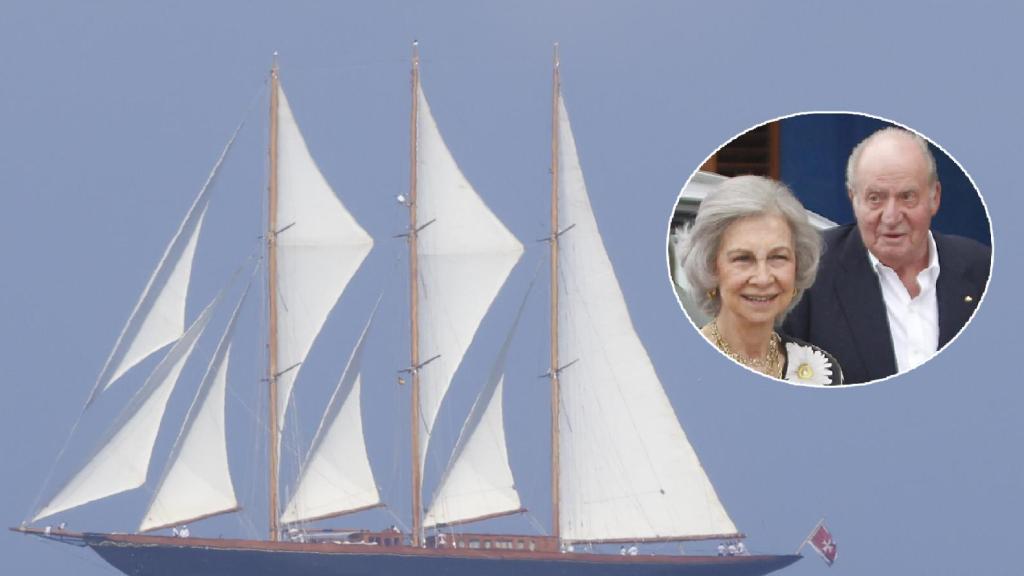 El velero Creole y los eméritos Juan Carlos I y Sofía en un montaje de EL ESPAÑOL.