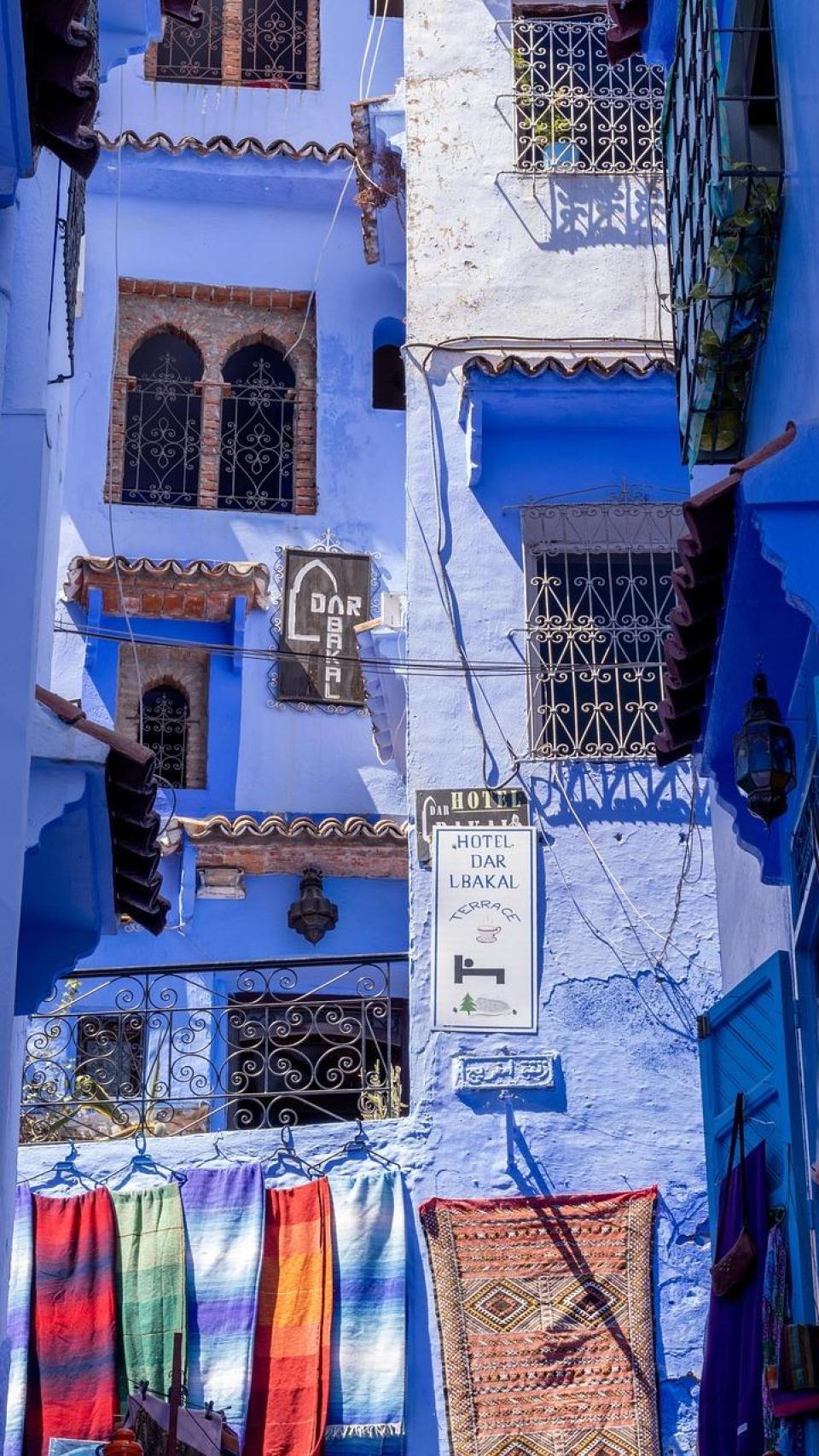 Fachada de Chefchaouen, en Marruecos.